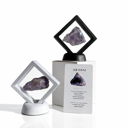 Amethyst - echter Kristall im Schweberahmen (inkl. Karte) schwarz oder weiß Premium Kollektion