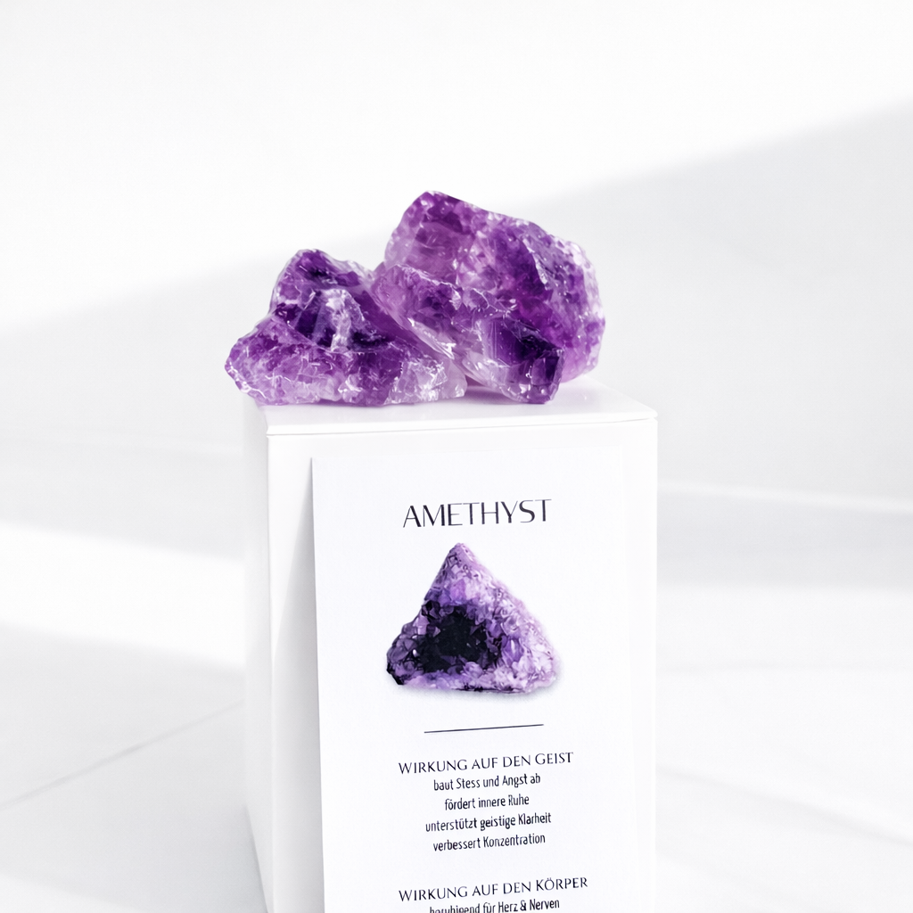 Amethyst - echter Kristall im Schweberahmen (inkl. Karte) schwarz oder weiß Premium Kollektion