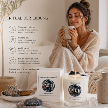 Erde Kerze mit Smaragd und Sodalith – Sojawachs Kerze mit echten Kristallen