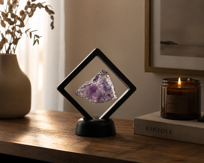 Amethyst - echter Kristall im Schweberahmen (inkl. Karte) schwarz oder weiß Premium Kollektion