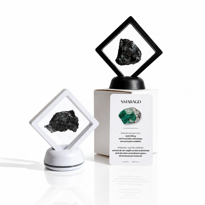 Smaragd - echter Kristall im Schweberahmen (inkl. Karte) schwarz oder weiß Premium Kollektion